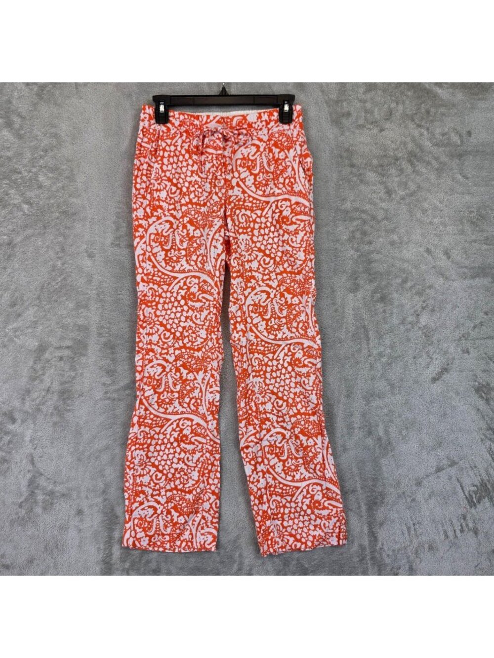Ann Taylor Pants Womens 00P Orange Linen Floral Drawstring Elastic Waist Relaxed